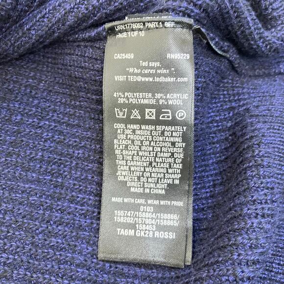 Ted Baker Sz 4 / Large Rossi Textured Knitted Crewneck Sweater Heathered Navy - Picture 15 of 16
